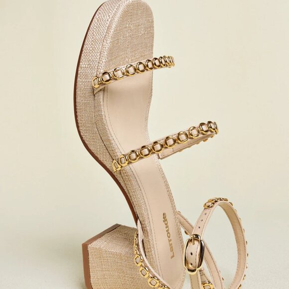 NEW LARROUDE Made In Brazil Leather Gio Milanina Heeled Sandals in bage 1125 8t4 - Picture 4 of 10